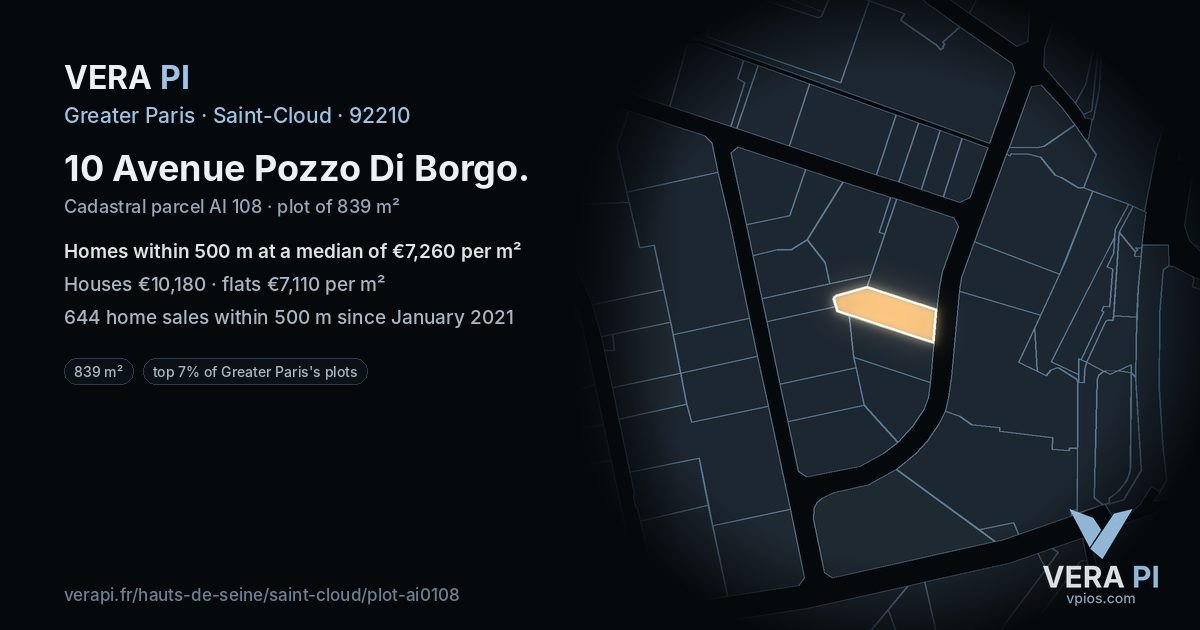10 Avenue Pozzo Di Borgo, Saint-Cloud at night – the plot lit, the parcels around coloured by the prices near them