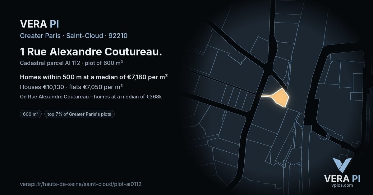1 Rue Alexandre Coutureau, Saint-Cloud at night – the plot lit, the parcels around coloured by the prices near them