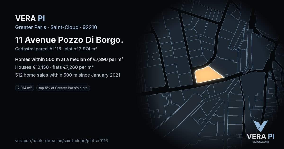 11 Avenue Pozzo Di Borgo, Saint-Cloud at night – the plot lit, the parcels around coloured by the prices near them