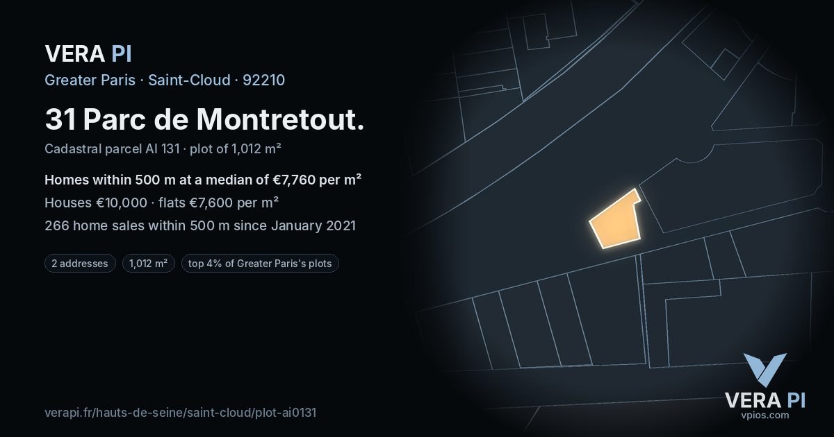 31 Parc de Montretout, Saint-Cloud at night – the plot lit, the parcels around coloured by the prices near them