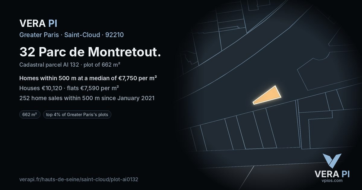 32 Parc de Montretout, Saint-Cloud at night – the plot lit, the parcels around coloured by the prices near them