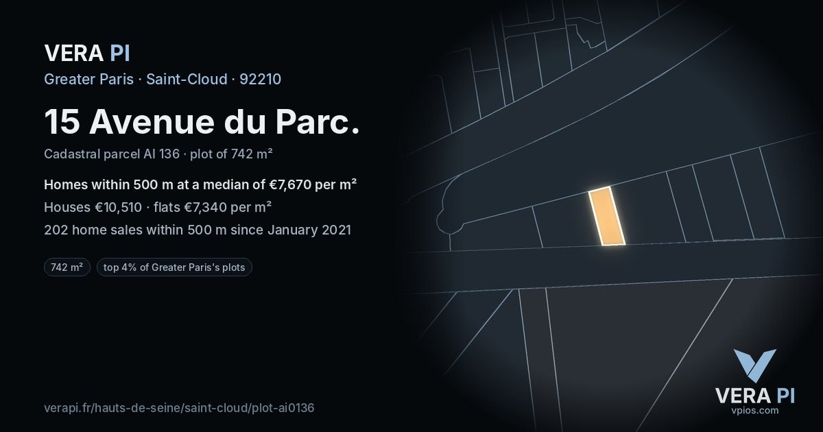 15 Avenue du Parc, Saint-Cloud at night – the plot lit, the parcels around coloured by the prices near them