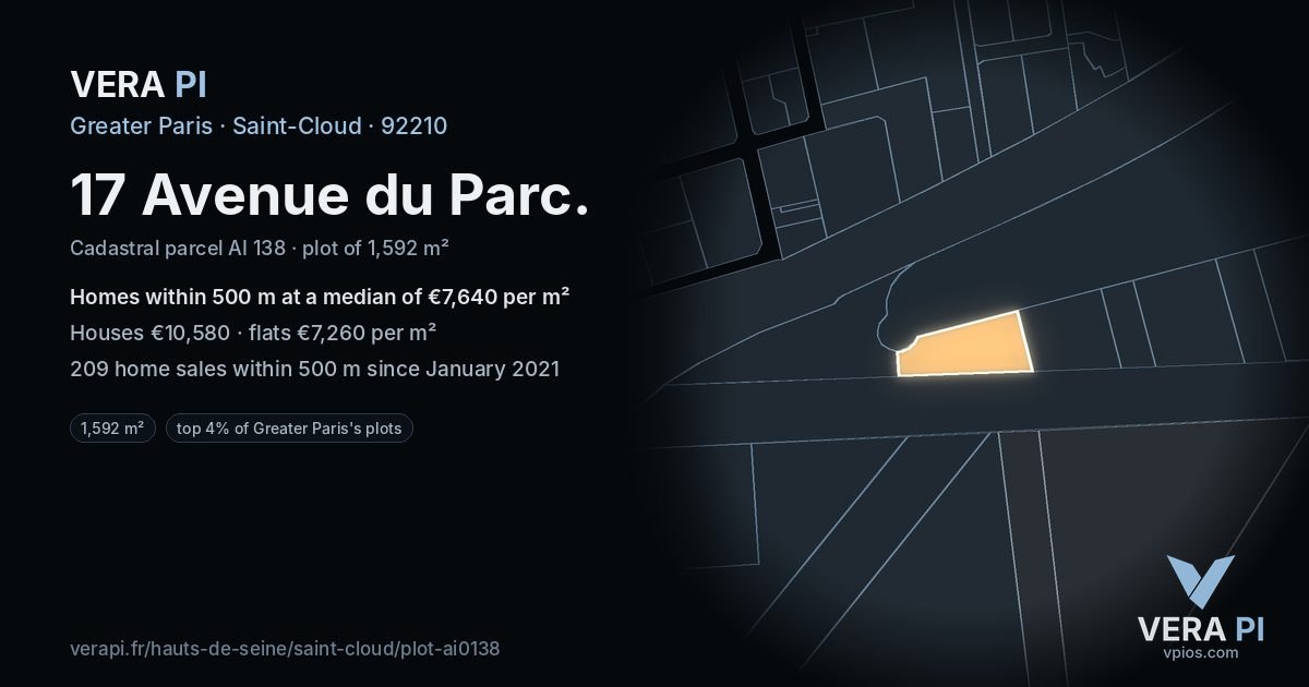 17 Avenue du Parc, Saint-Cloud at night – the plot lit, the parcels around coloured by the prices near them