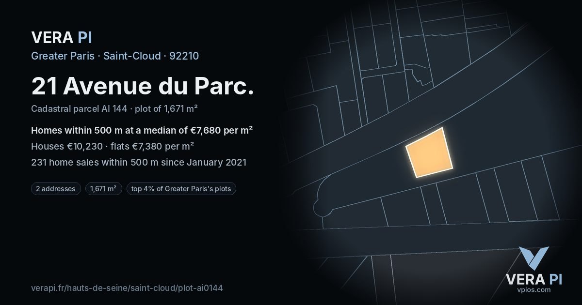 21 Avenue du Parc, Saint-Cloud at night – the plot lit, the parcels around coloured by the prices near them