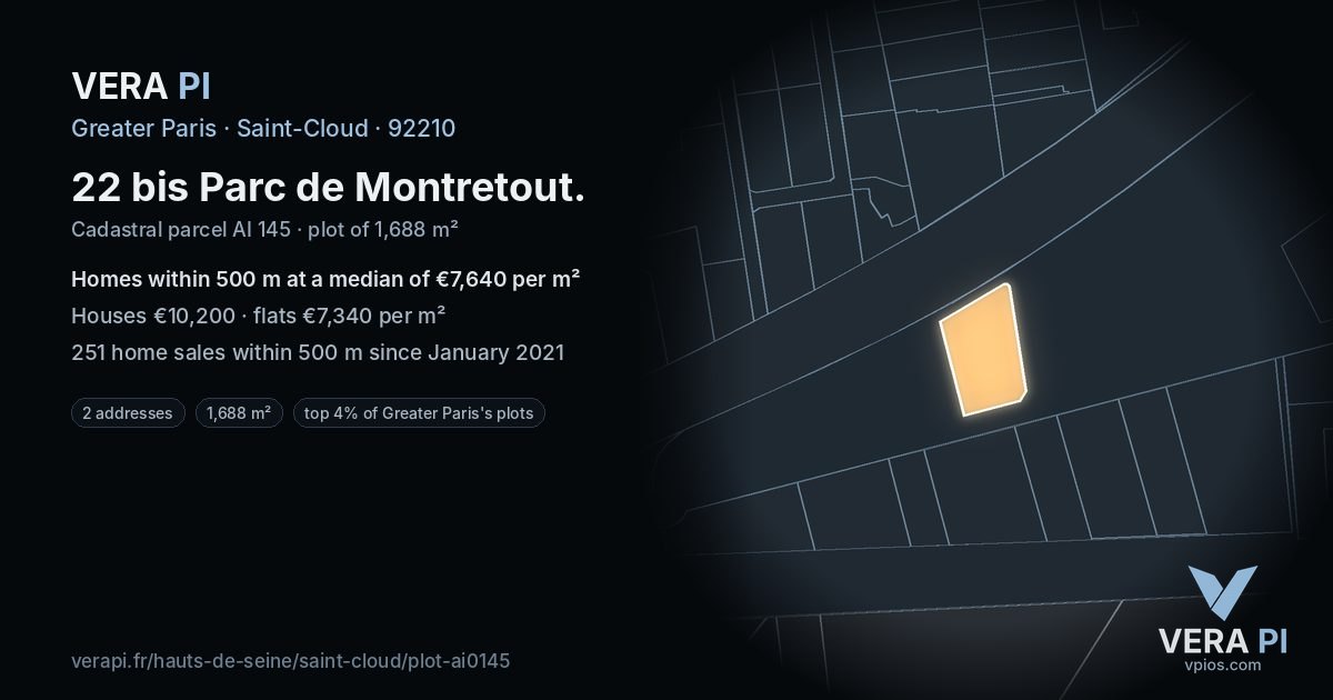 22 bis Parc de Montretout, Saint-Cloud at night – the plot lit, the parcels around coloured by the prices near them