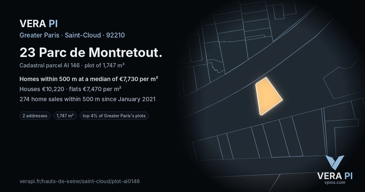 23 Parc de Montretout, Saint-Cloud at night – the plot lit, the parcels around coloured by the prices near them