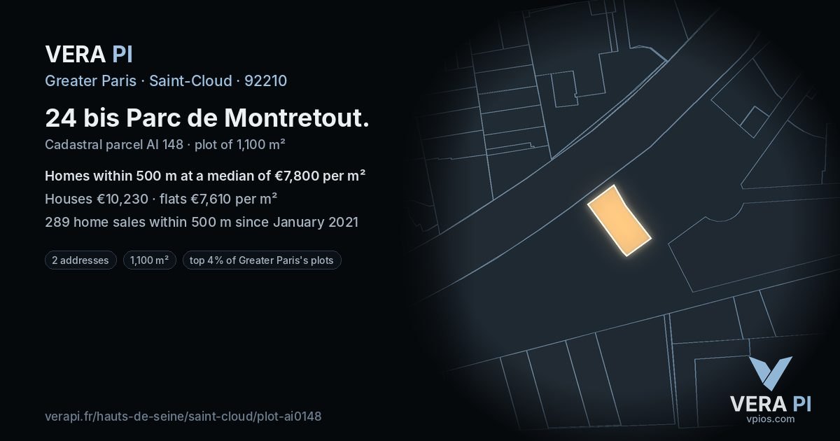 24 bis Parc de Montretout, Saint-Cloud at night – the plot lit, the parcels around coloured by the prices near them