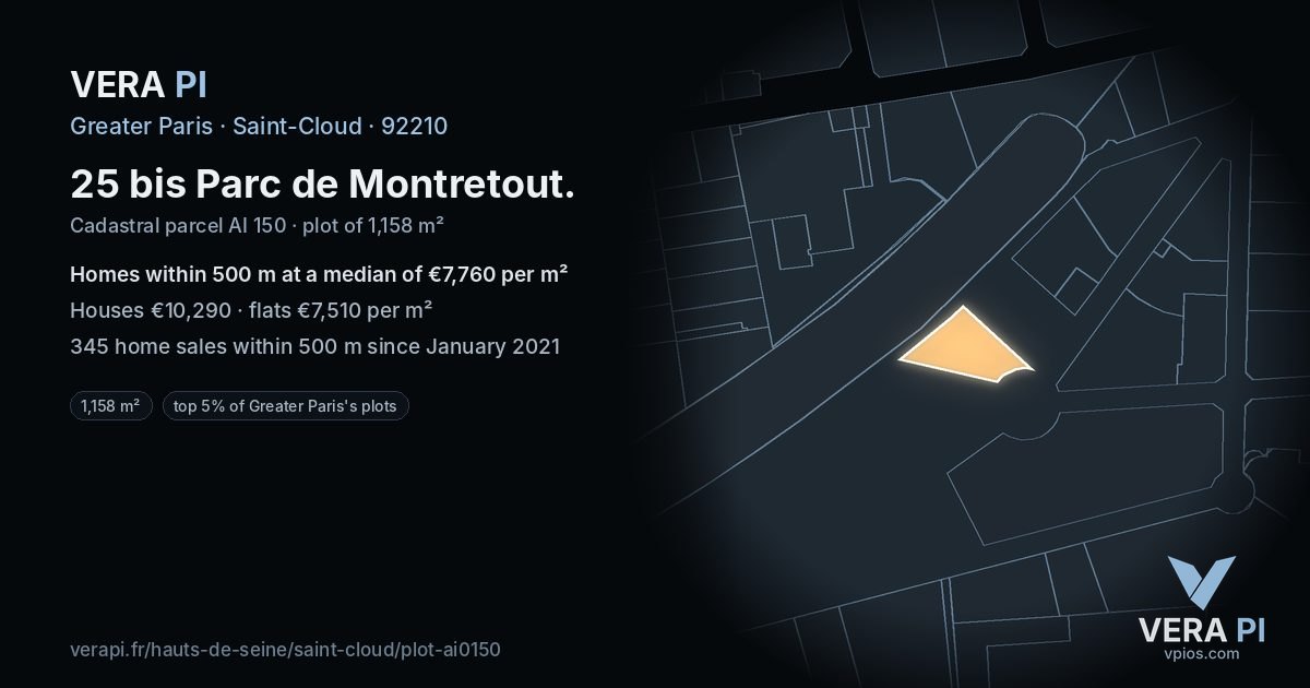 25 bis Parc de Montretout, Saint-Cloud at night – the plot lit, the parcels around coloured by the prices near them