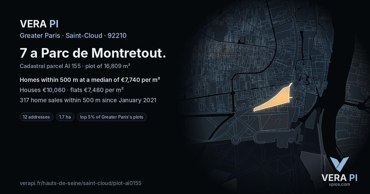 7 a Parc de Montretout, Saint-Cloud at night – the plot lit, the parcels around coloured by the prices near them