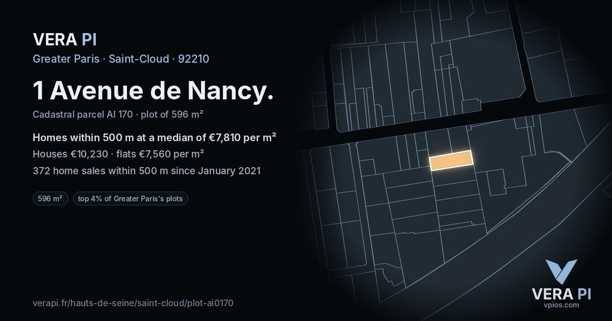 1 Avenue de Nancy, Saint-Cloud at night – the plot lit, the parcels around coloured by the prices near them