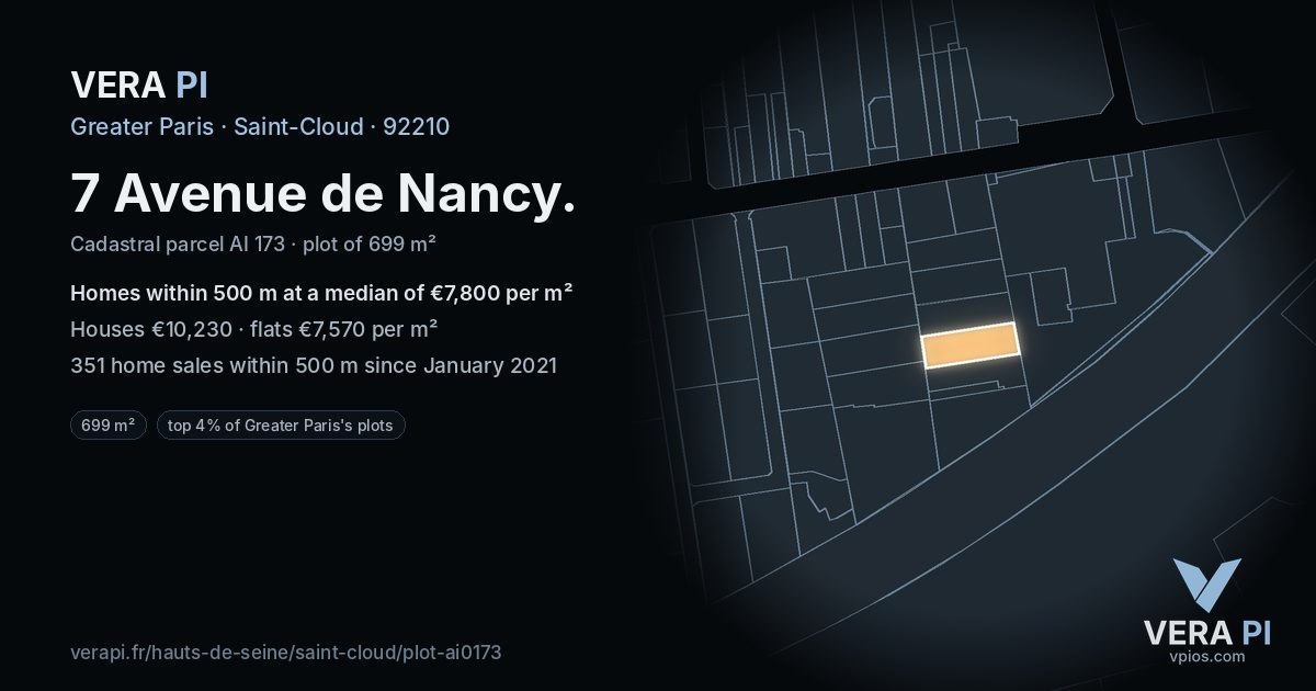 7 Avenue de Nancy, Saint-Cloud at night – the plot lit, the parcels around coloured by the prices near them