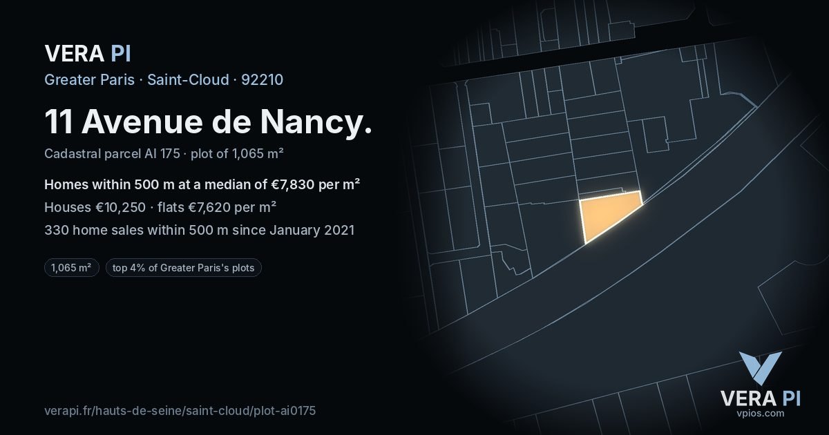 11 Avenue de Nancy, Saint-Cloud at night – the plot lit, the parcels around coloured by the prices near them
