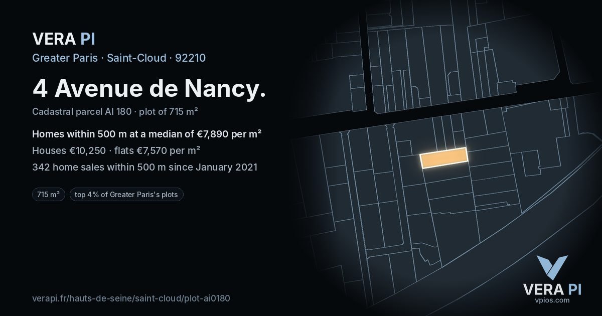 4 Avenue de Nancy, Saint-Cloud at night – the plot lit, the parcels around coloured by the prices near them