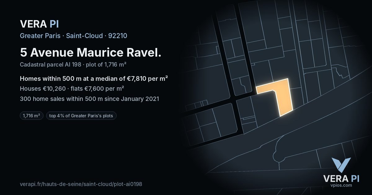 5 Avenue Maurice Ravel, Saint-Cloud at night – the plot lit, the parcels around coloured by the prices near them