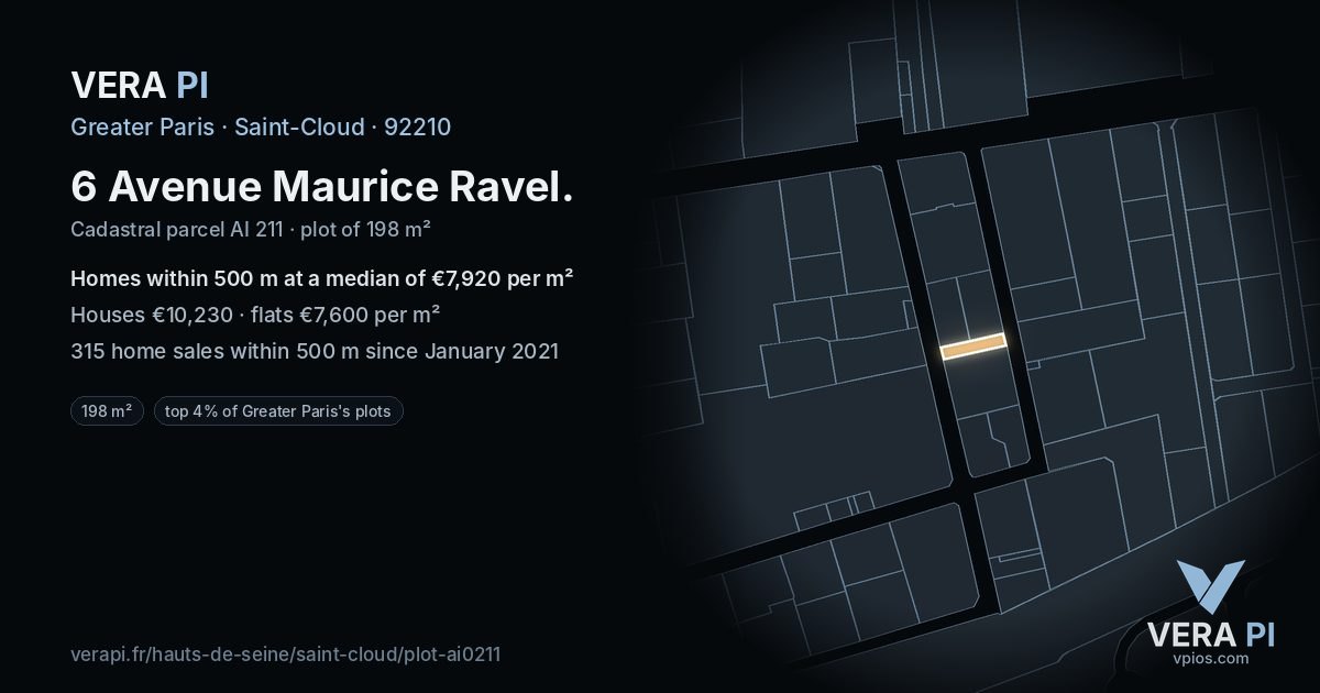 6 Avenue Maurice Ravel, Saint-Cloud at night – the plot lit, the parcels around coloured by the prices near them