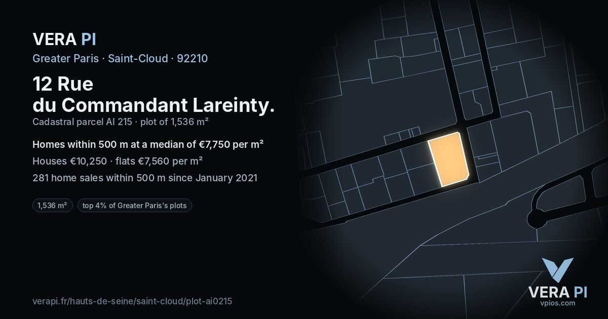 12 Rue du Commandant Lareinty, Saint-Cloud at night – the plot lit, the parcels around coloured by the prices near them