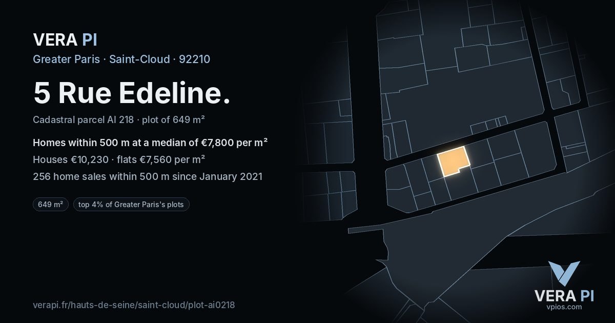 5 Rue Edeline, Saint-Cloud at night – the plot lit, the parcels around coloured by the prices near them