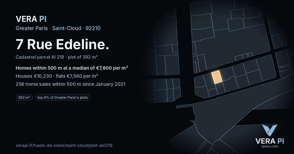 7 Rue Edeline, Saint-Cloud at night – the plot lit, the parcels around coloured by the prices near them