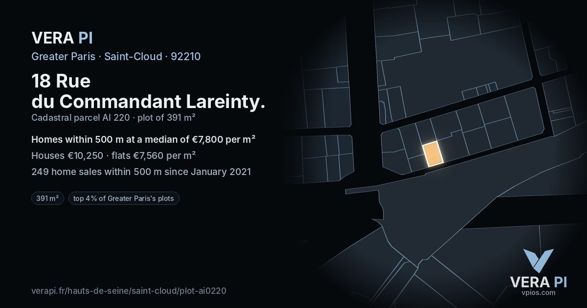18 Rue du Commandant Lareinty, Saint-Cloud at night – the plot lit, the parcels around coloured by the prices near them