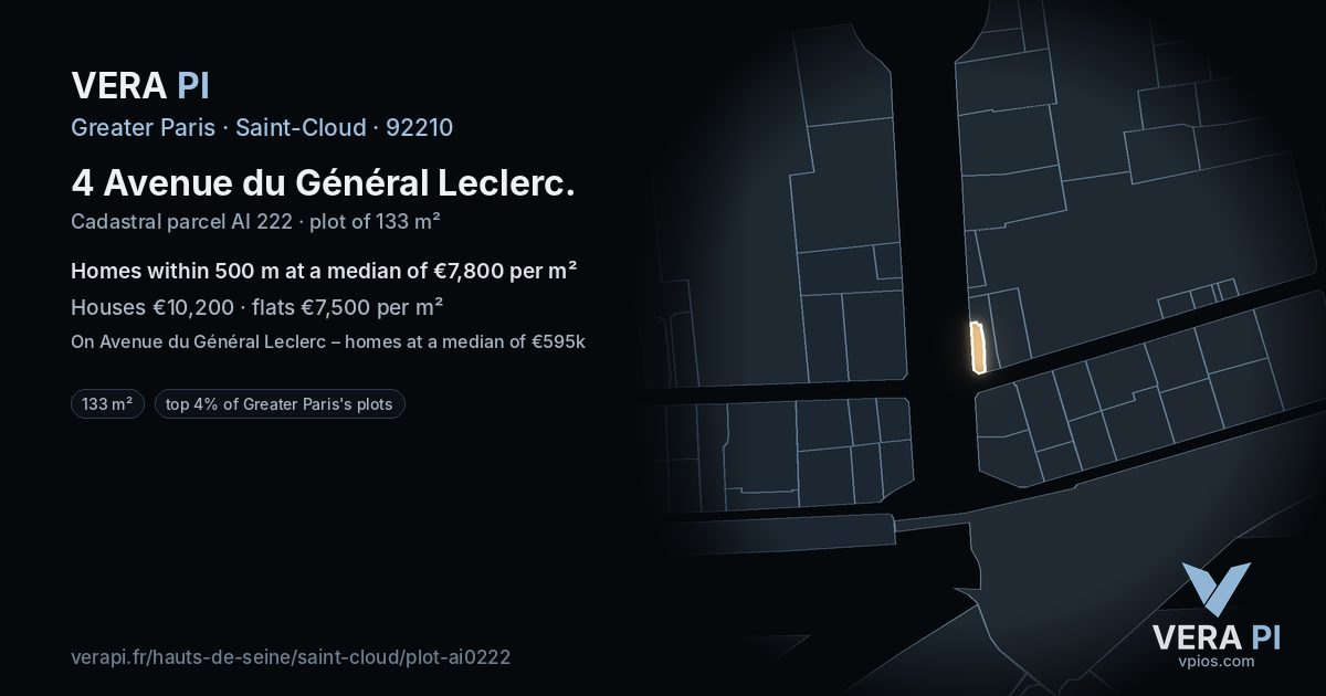4 Avenue du Général Leclerc, Saint-Cloud at night – the plot lit, the parcels around coloured by the prices near them