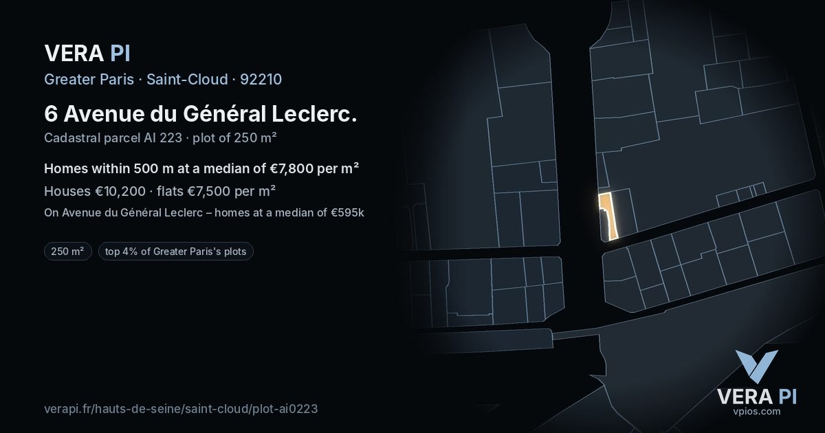 6 Avenue du Général Leclerc, Saint-Cloud at night – the plot lit, the parcels around coloured by the prices near them