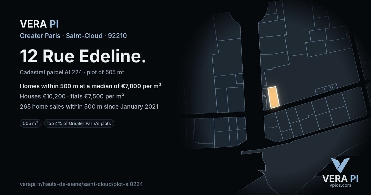 12 Rue Edeline, Saint-Cloud at night – the plot lit, the parcels around coloured by the prices near them