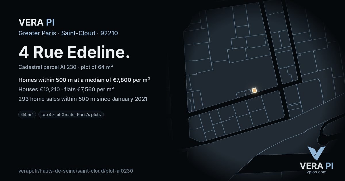 4 Rue Edeline, Saint-Cloud at night – the plot lit, the parcels around coloured by the prices near them