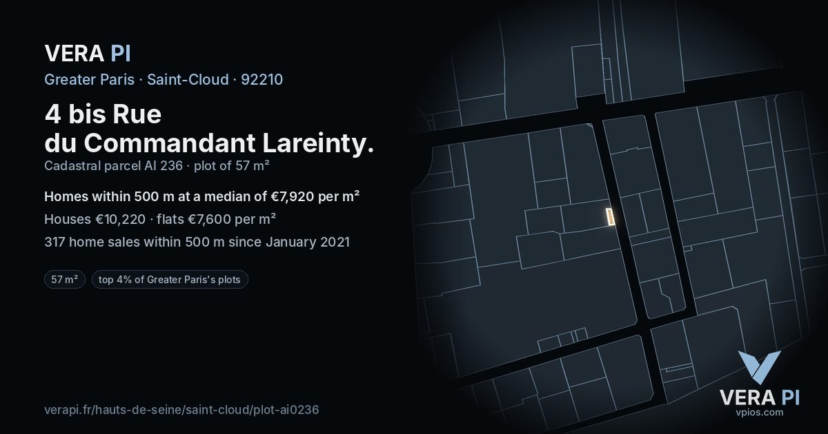 4 bis Rue du Commandant Lareinty, Saint-Cloud at night – the plot lit, the parcels around coloured by the prices near them