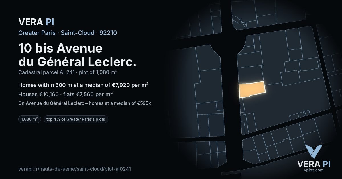 10 bis Avenue du Général Leclerc, Saint-Cloud at night – the plot lit, the parcels around coloured by the prices near them
