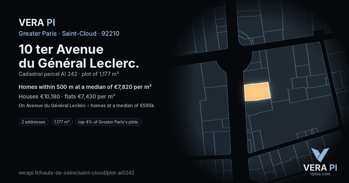 10 ter Avenue du Général Leclerc, Saint-Cloud at night – the plot lit, the parcels around coloured by the prices near them