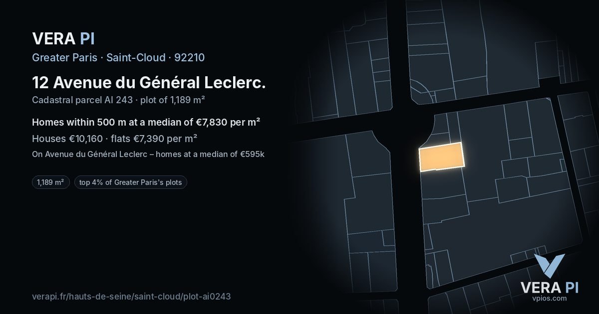 12 Avenue du Général Leclerc, Saint-Cloud at night – the plot lit, the parcels around coloured by the prices near them