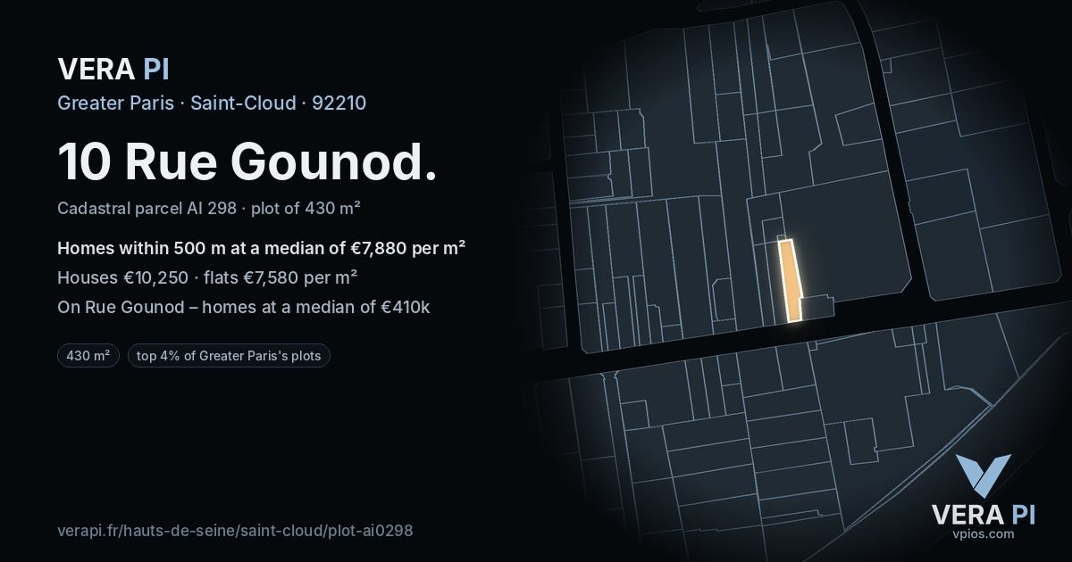 10 Rue Gounod, Saint-Cloud at night – the plot lit, the parcels around coloured by the prices near them