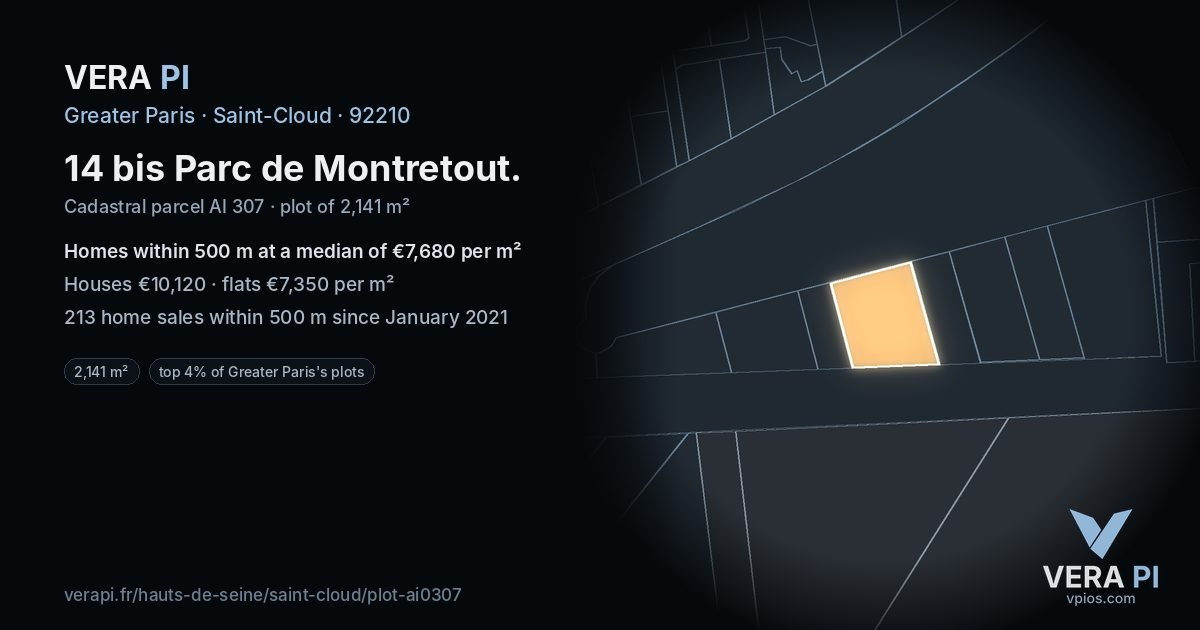 14 bis Parc de Montretout, Saint-Cloud at night – the plot lit, the parcels around coloured by the prices near them
