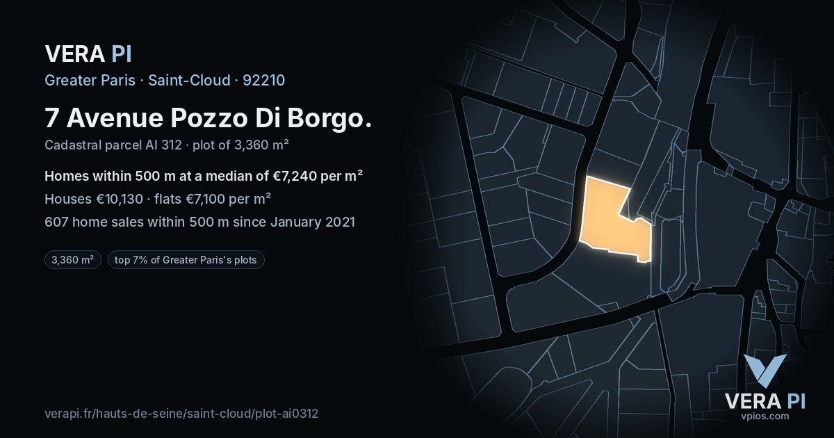 7 Avenue Pozzo Di Borgo, Saint-Cloud at night – the plot lit, the parcels around coloured by the prices near them