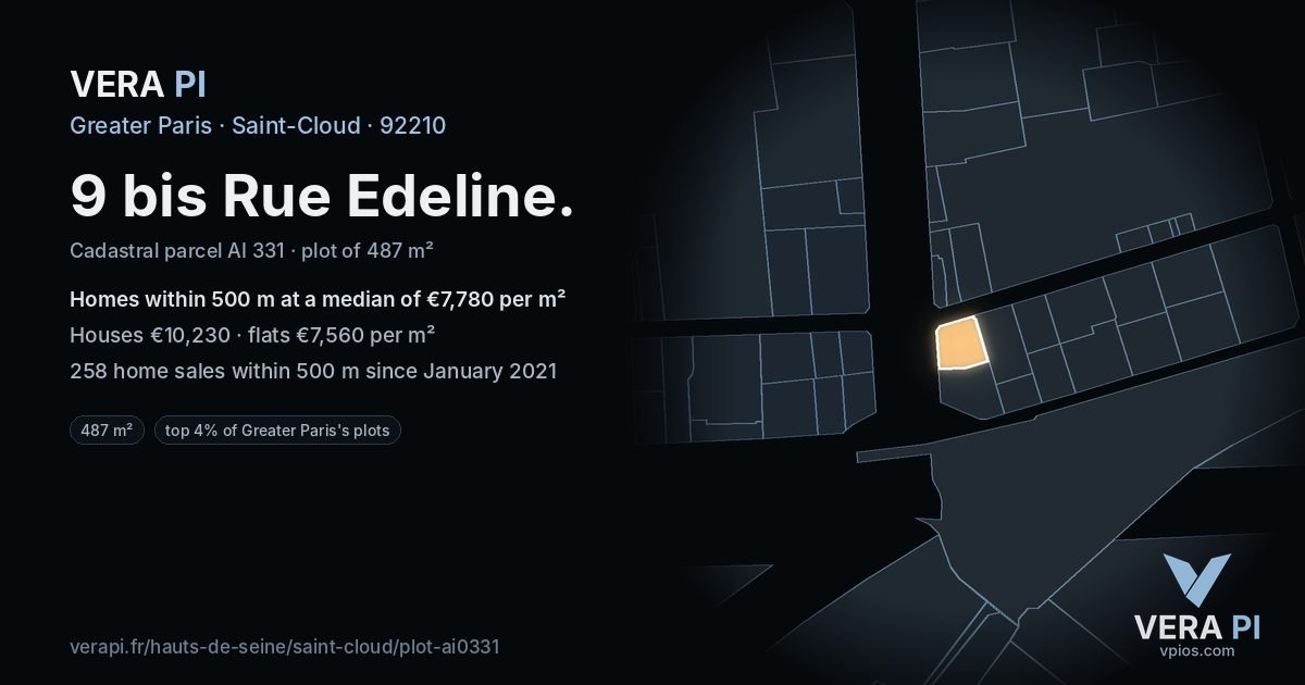 9 bis Rue Edeline, Saint-Cloud at night – the plot lit, the parcels around coloured by the prices near them