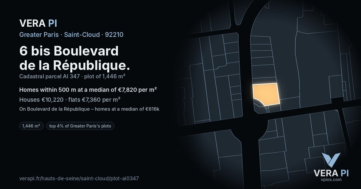 6 bis Boulevard de la République, Saint-Cloud at night – the plot lit, the parcels around coloured by the prices near them