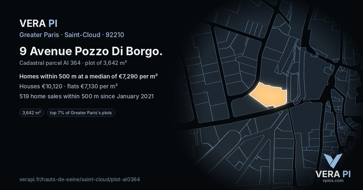 9 Avenue Pozzo Di Borgo, Saint-Cloud at night – the plot lit, the parcels around coloured by the prices near them