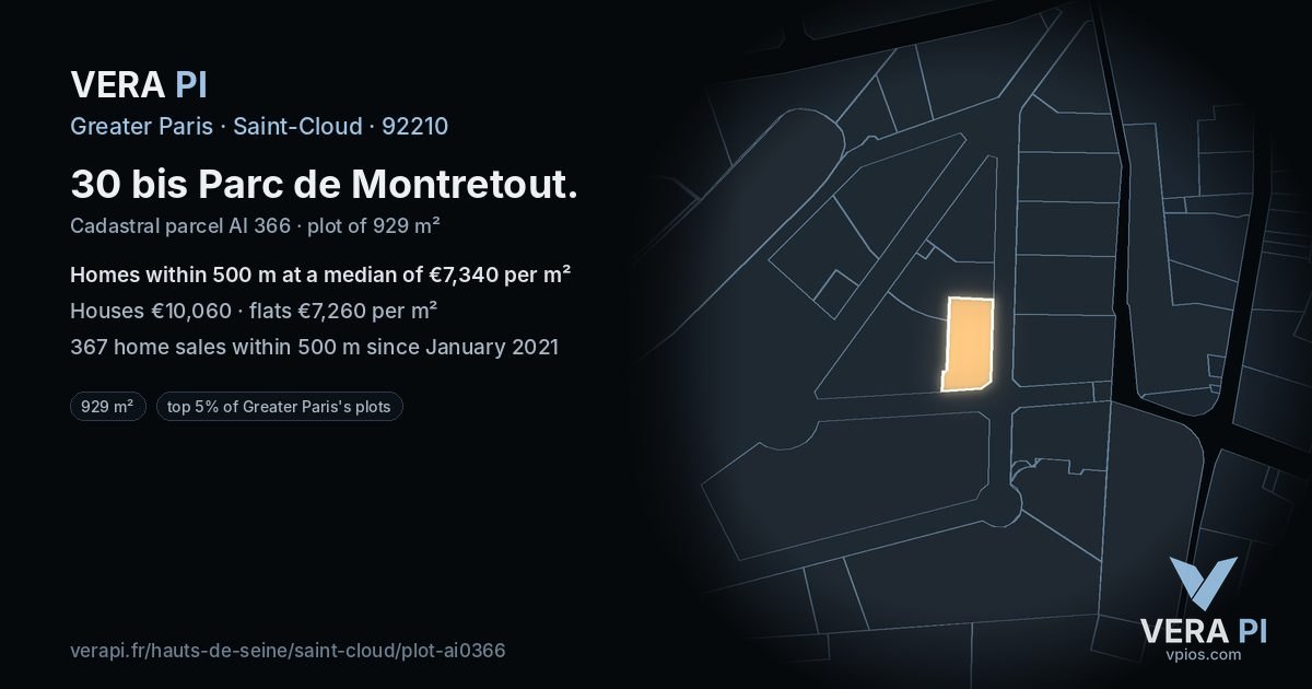30 bis Parc de Montretout, Saint-Cloud at night – the plot lit, the parcels around coloured by the prices near them