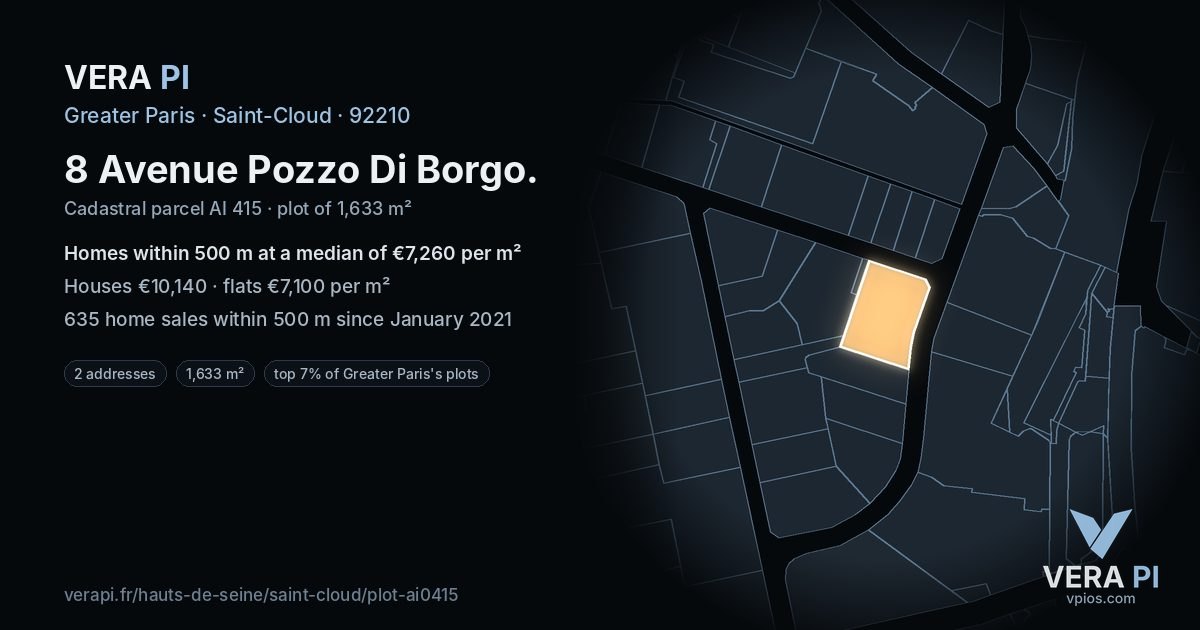 8 Avenue Pozzo Di Borgo, Saint-Cloud at night – the plot lit, the parcels around coloured by the prices near them