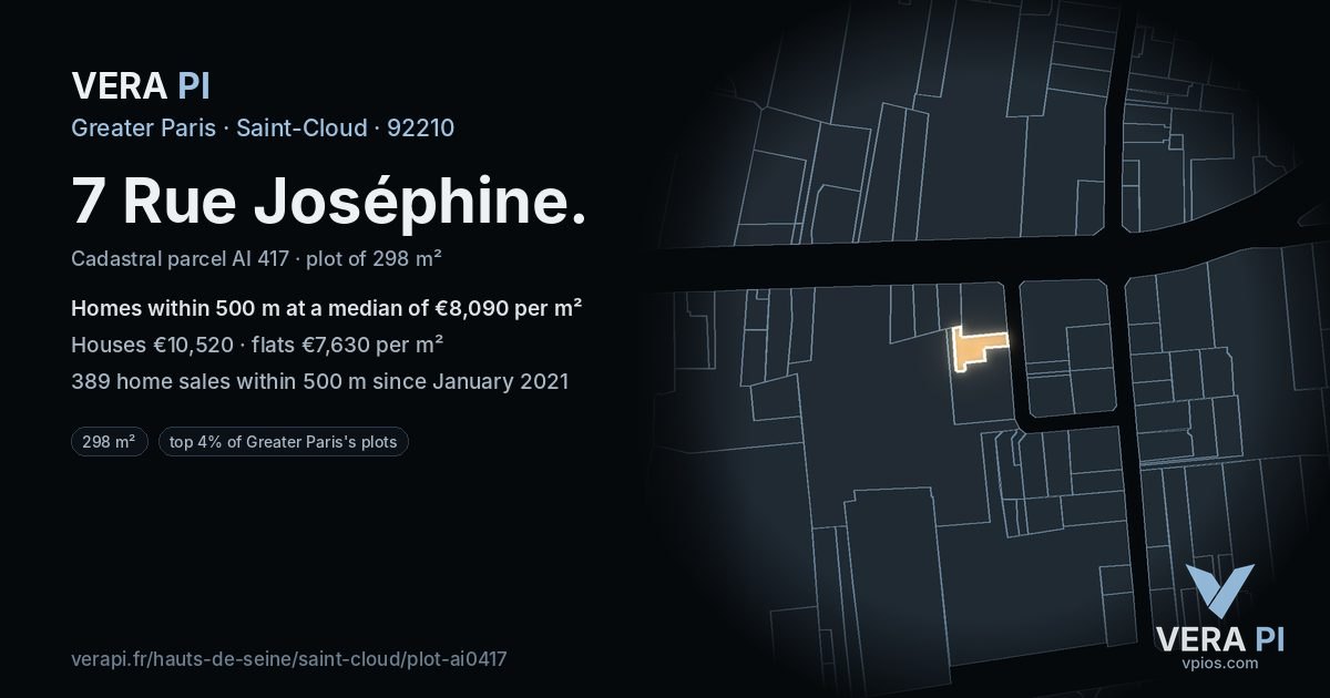 7 Rue Joséphine, Saint-Cloud at night – the plot lit, the parcels around coloured by the prices near them