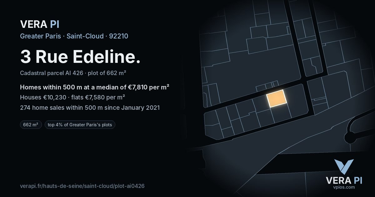3 Rue Edeline, Saint-Cloud at night – the plot lit, the parcels around coloured by the prices near them