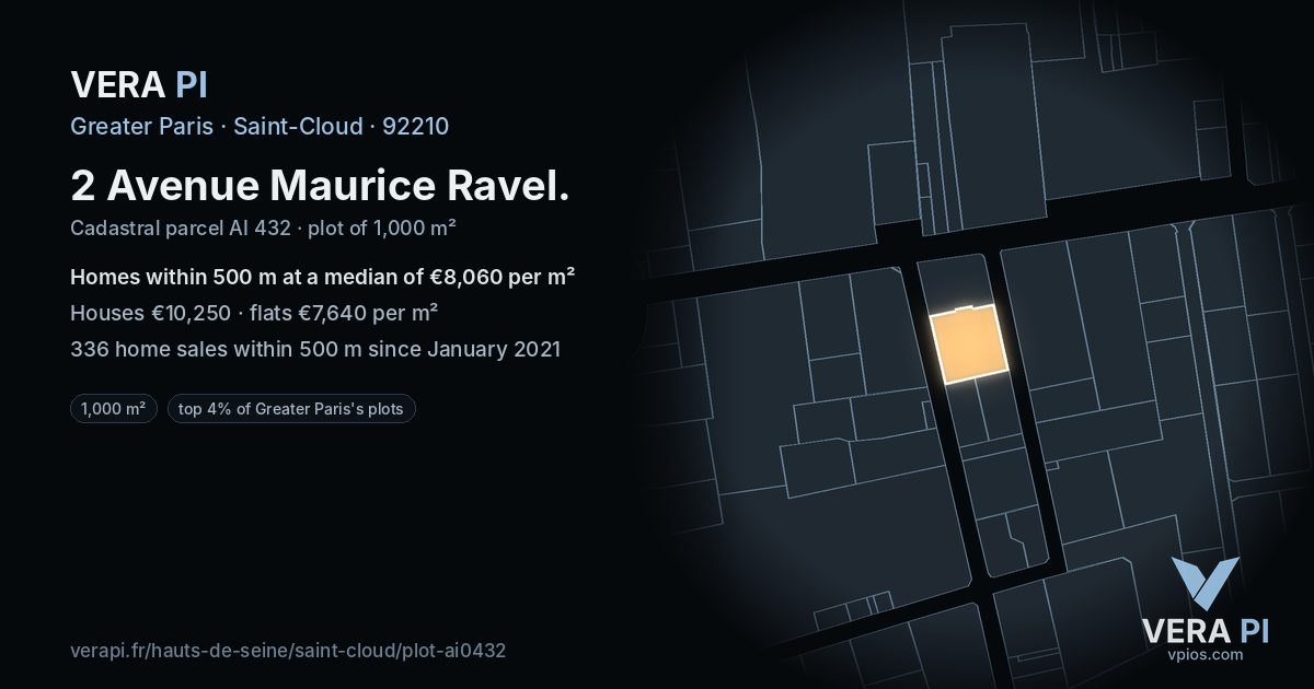 2 Avenue Maurice Ravel, Saint-Cloud at night – the plot lit, the parcels around coloured by the prices near them