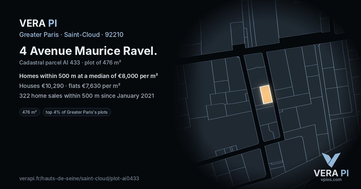 4 Avenue Maurice Ravel, Saint-Cloud at night – the plot lit, the parcels around coloured by the prices near them