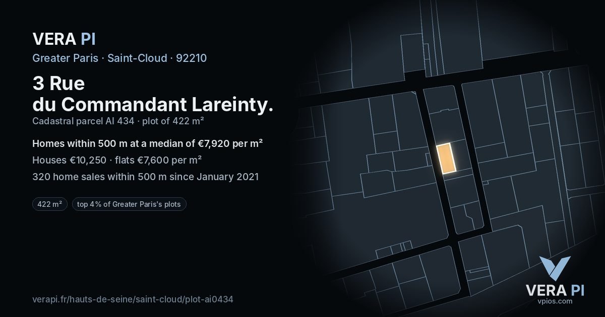 3 Rue du Commandant Lareinty, Saint-Cloud at night – the plot lit, the parcels around coloured by the prices near them