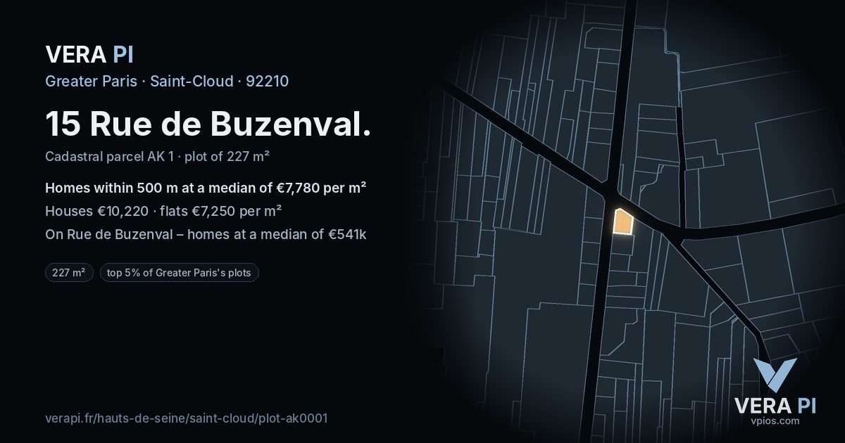 15 Rue de Buzenval, Saint-Cloud at night – the plot lit, the parcels around coloured by the prices near them