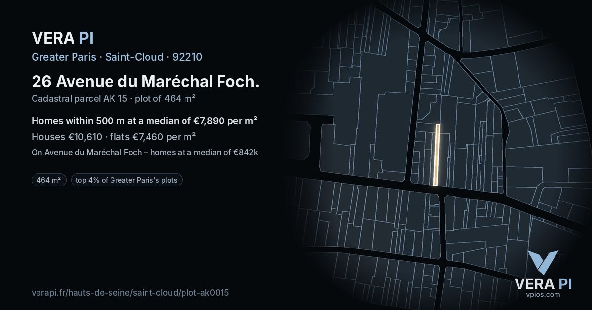 26 Avenue du Maréchal Foch, Saint-Cloud at night – the plot lit, the parcels around coloured by the prices near them