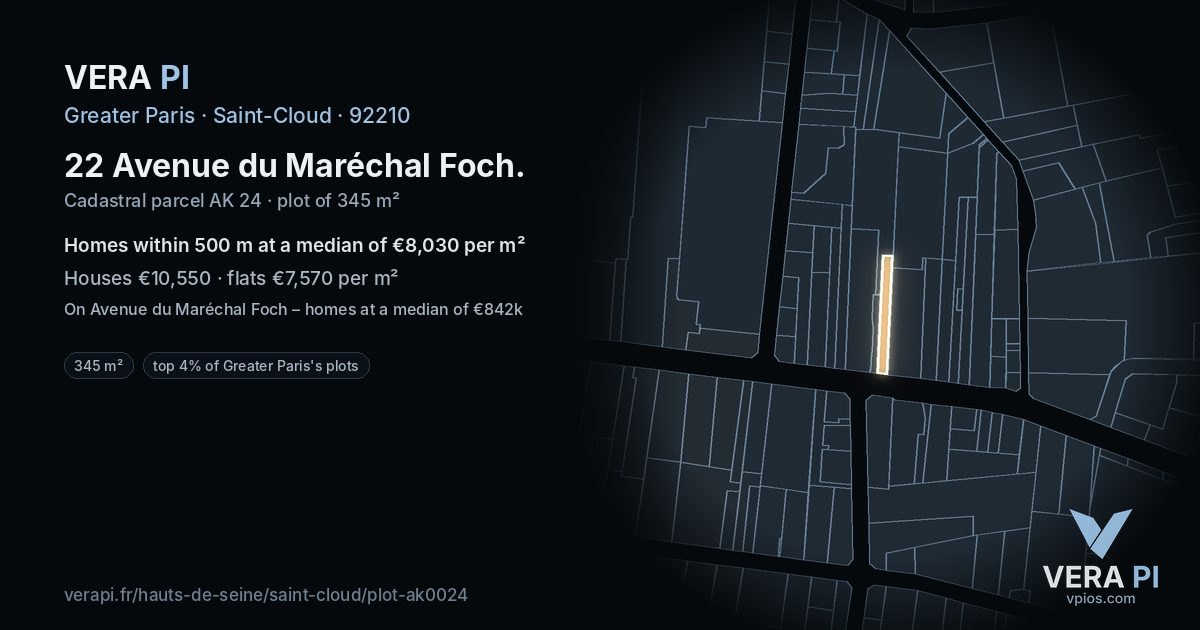 22 Avenue du Maréchal Foch, Saint-Cloud at night – the plot lit, the parcels around coloured by the prices near them