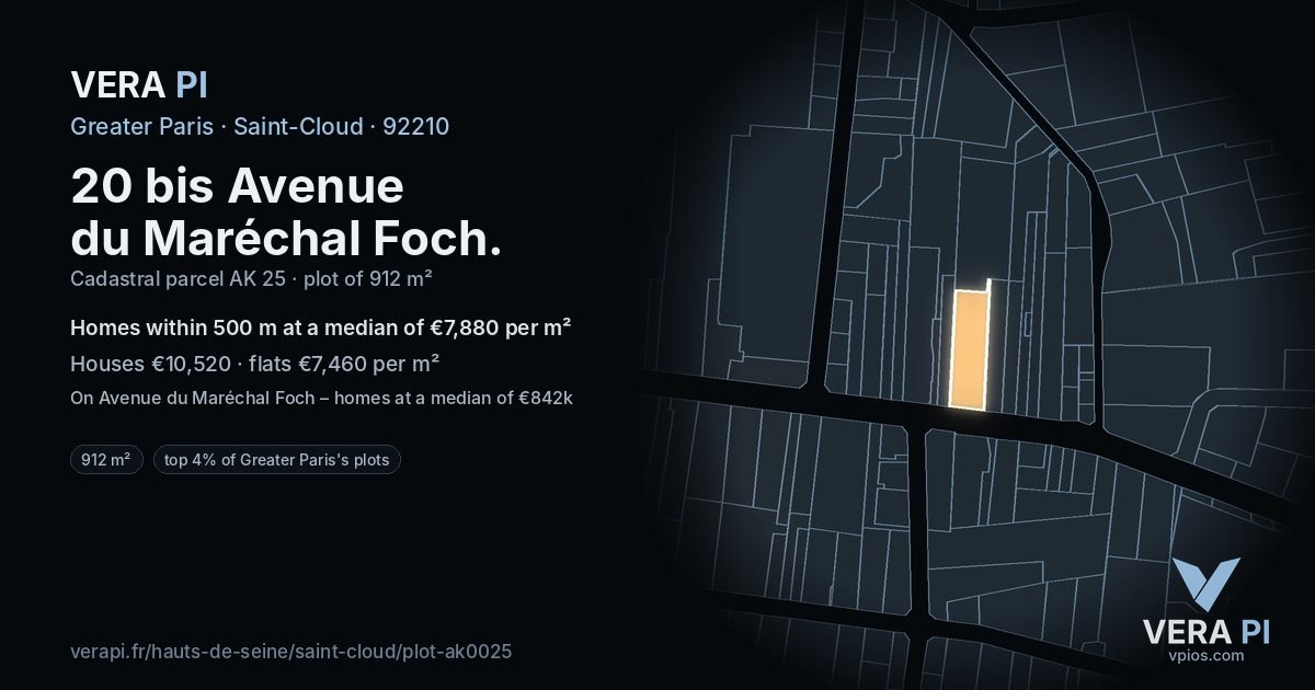20 bis Avenue du Maréchal Foch, Saint-Cloud at night – the plot lit, the parcels around coloured by the prices near them