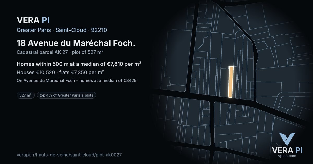 18 Avenue du Maréchal Foch, Saint-Cloud at night – the plot lit, the parcels around coloured by the prices near them