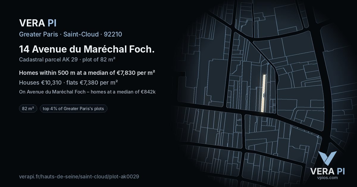 14 Avenue du Maréchal Foch, Saint-Cloud at night – the plot lit, the parcels around coloured by the prices near them